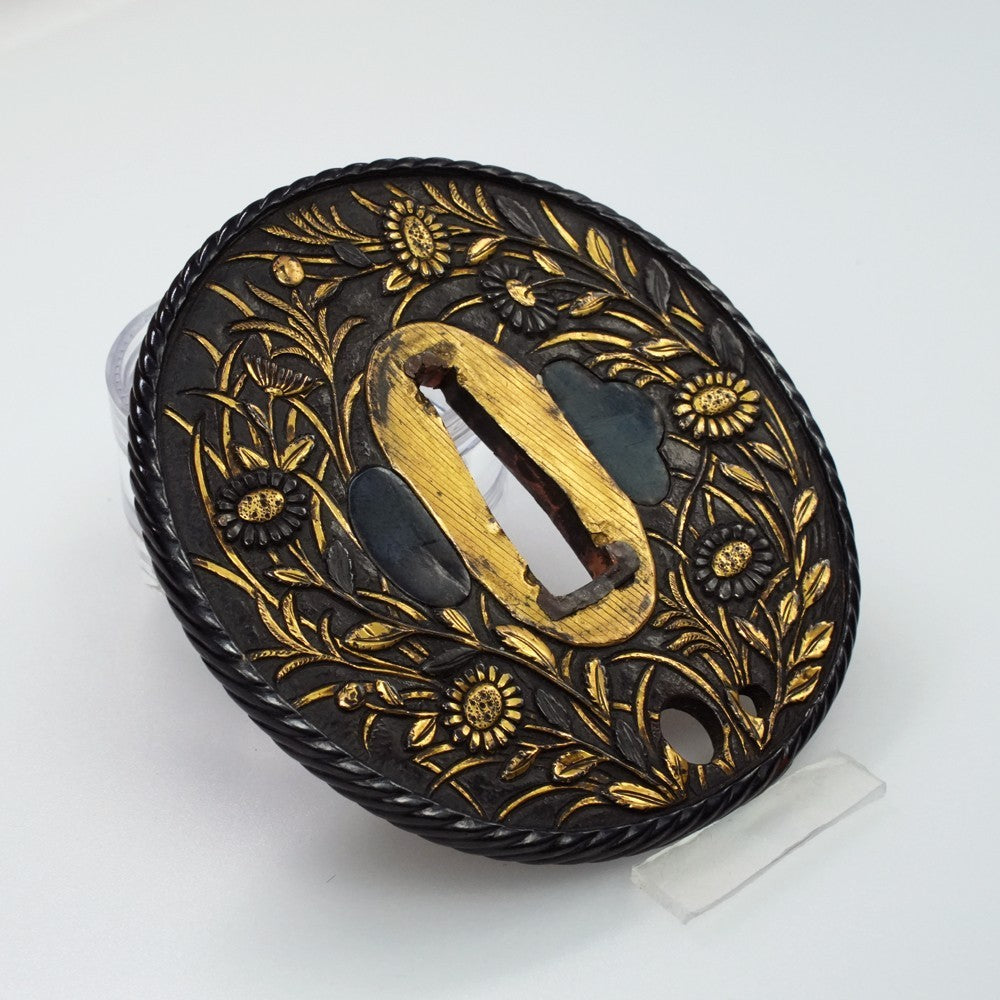 Tsuba Japanese Sword Accessory "Chrysanthemum" 3.29 in5