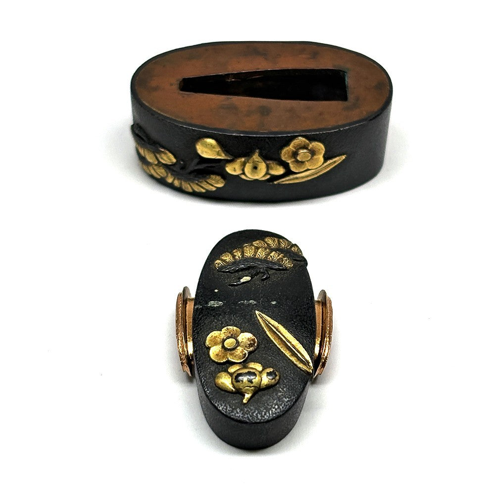 Futigashira Japanese Sword Accessory ”Shochiku Plum” 1.48 in3