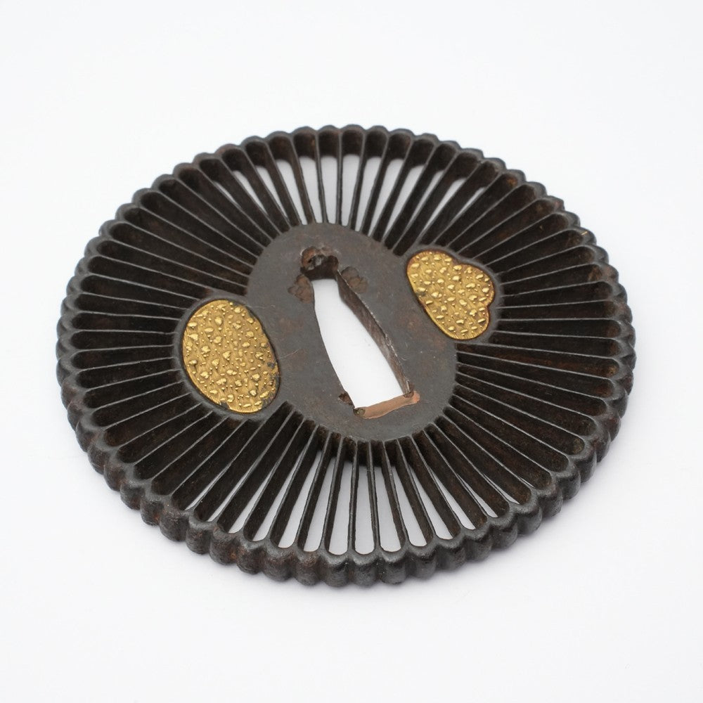 Tsuba Japanese Sword Accessory "Heian Castle Chrysanthemum Transparen" 3.23 in5