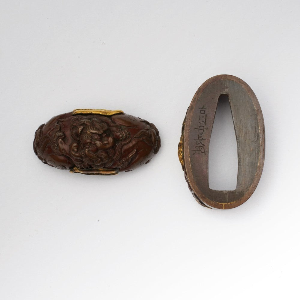 Futigashira Japanese Sword Accessory ”Peony Lion” 1.48 in4