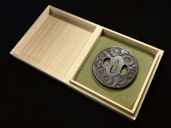 Tsuba Japanese Sword Accessory "All Chrysanthemums" 2.85 in9