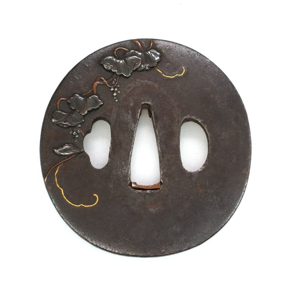 Tsuba Japanese Sword Accessory "Squirrel on Grapes" 3.03 in6