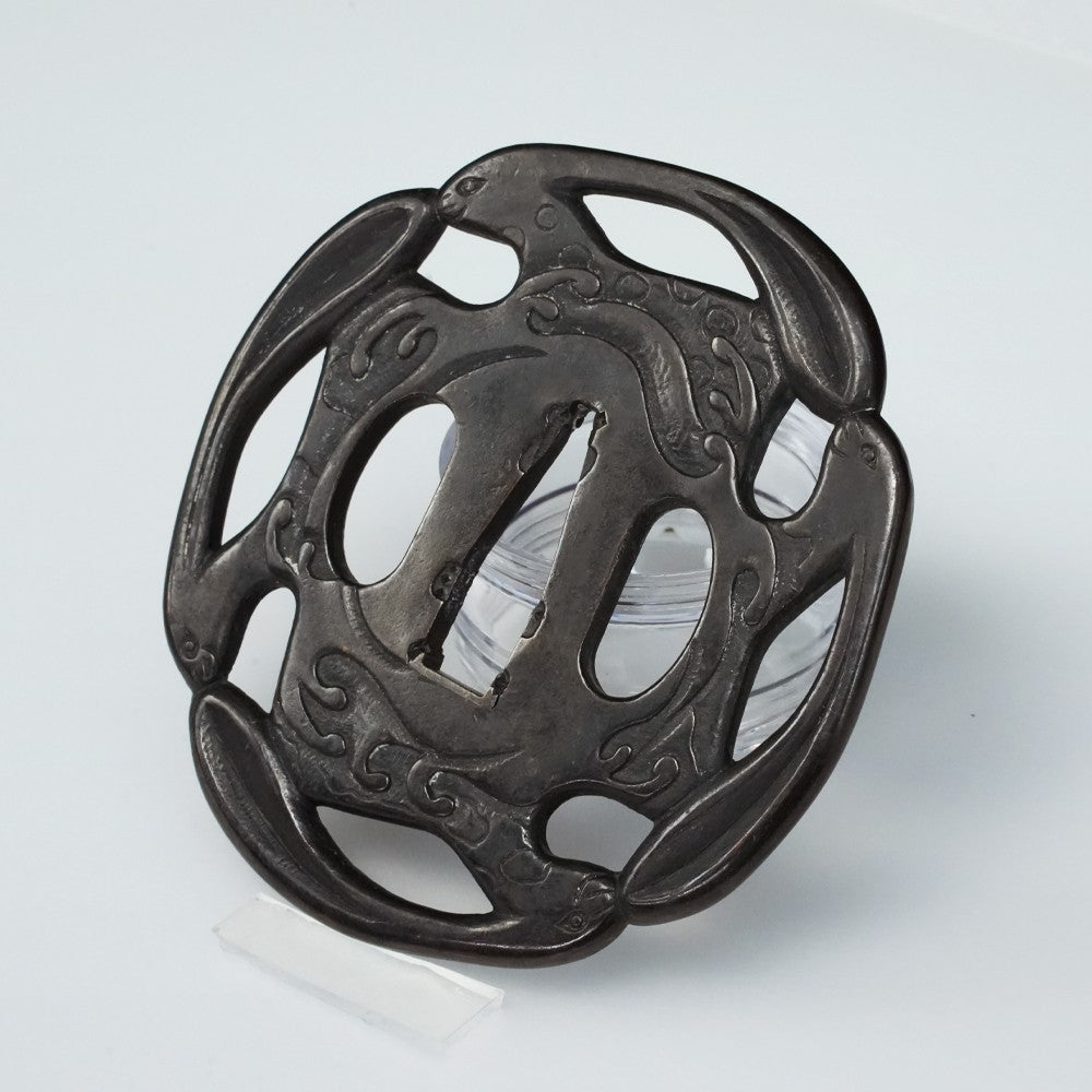 Tsuba Japanese Accessory "Wave Rabbit" 3.32 in5