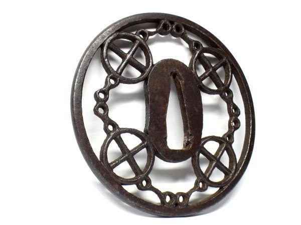 Tsuba Japanese Sword Accessory "Bridle design watermark" 3.01 in2