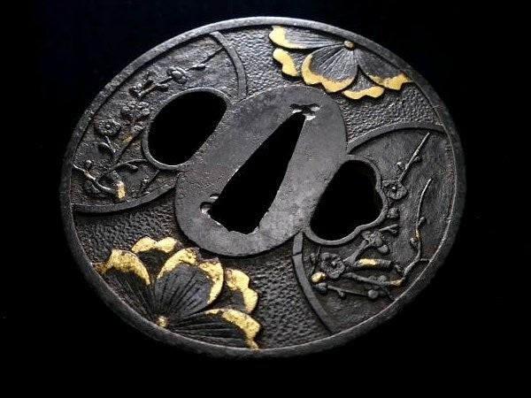 Tsuba Japanese Sword Accessory "Sugawara Denju Tenarai Kagami"  2.81 in6