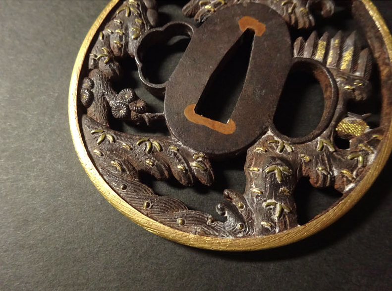 Tsuba Japanese Sword Accessory ”Landscape figures”  3.11 in5