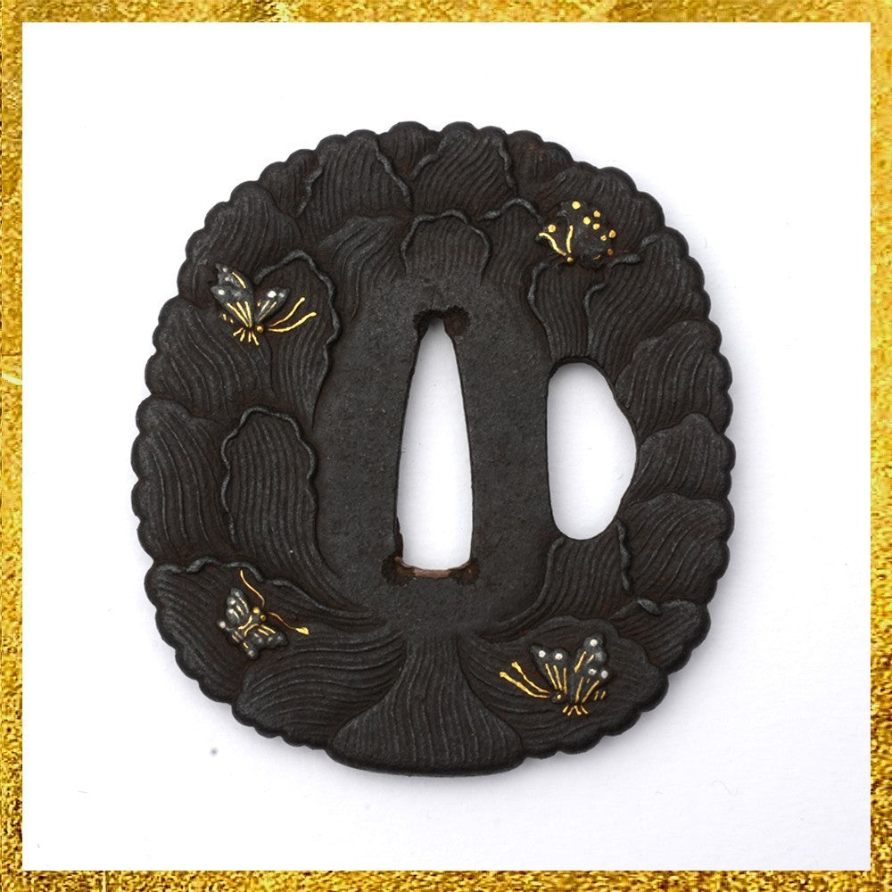 Tsuba Japanese Sword Accessory butterfly illustration Umetada 2.65 in From Japan0