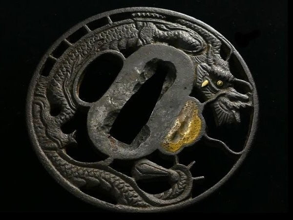 Tsuba Japanese Sword Accessory "Dragon openwork design"  2.76 in7