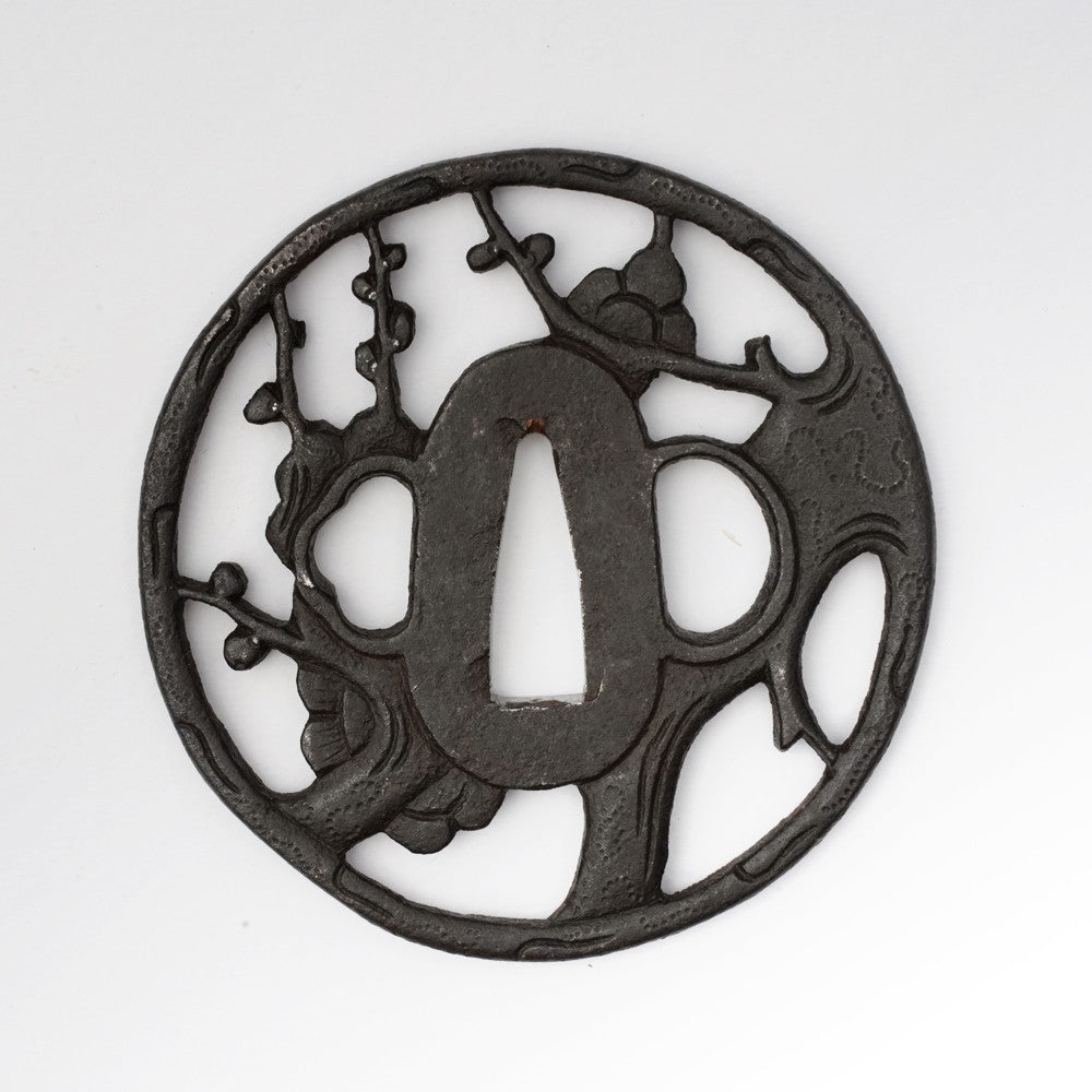 Tsuba Japanese Sword Accessory Plum tree openwork 3.03 in From Japan2