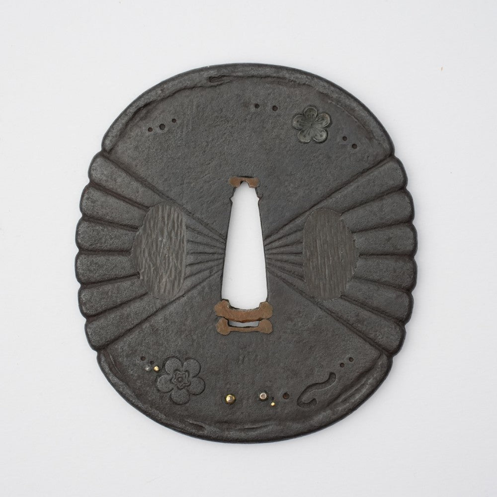 Tsuba Japanese Sword Accessory "Plum Blossom Scattering" 2.98 in3