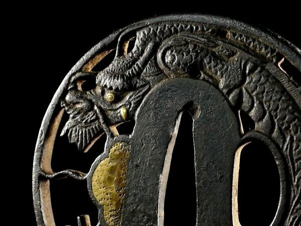 Tsuba Japanese Sword Accessory "Dragon openwork design"  2.76 in2