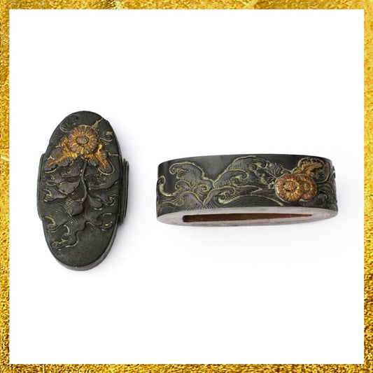 Futigasira Japanese Sword Accessory ”chrysanthemum” 1.47 in0
