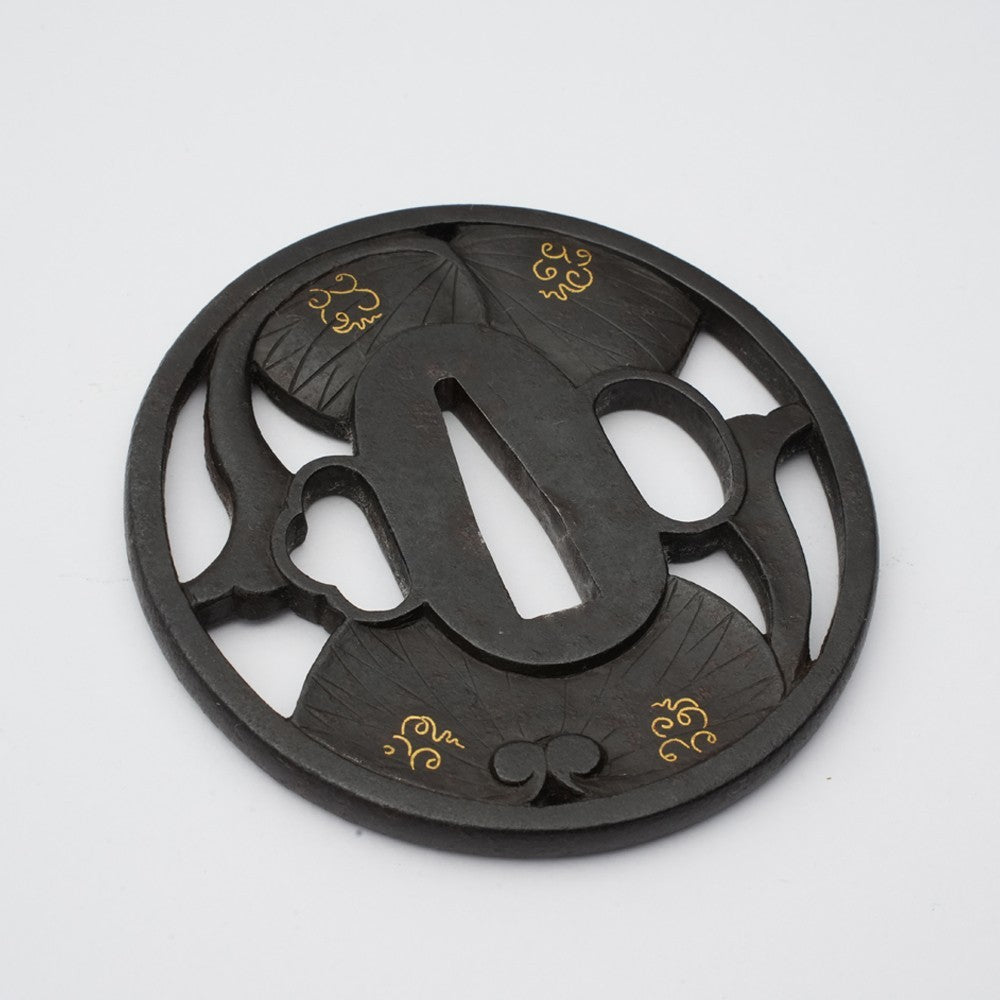 Tsuba Japanese Sword Accessory "Etizennju Kinai Aoi Crest" 2.9 in4