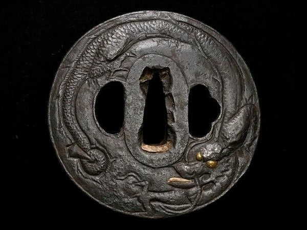 Tsuba Japanese Sword Accessory "Cloud dragon illustration" 3.12 in1