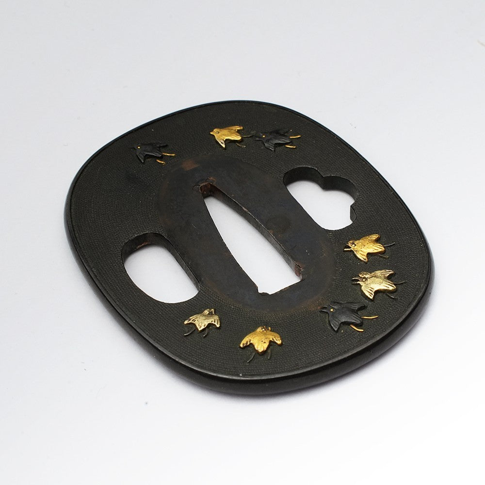 Tsuba Japanese Sword Accessory  Shakudo Uonoko Flock of Plover 2.4 in From Japan1