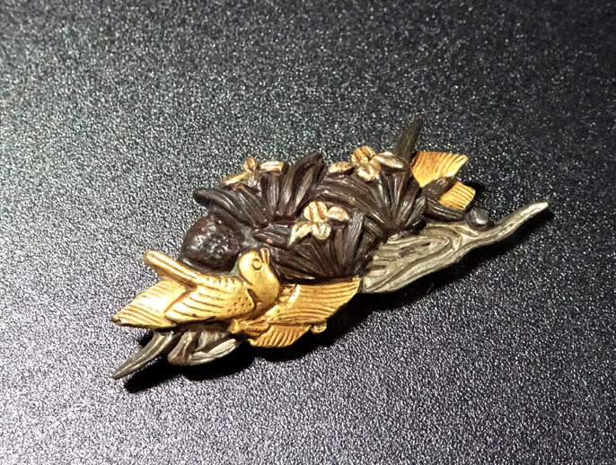Menuki Japanese Accessory "Iris and Birds" 1.33 in8
