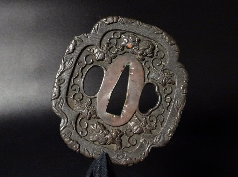 NBTHK Tsuba Japanese Accessory "Lion Flower Paulownia" 3.09 in12