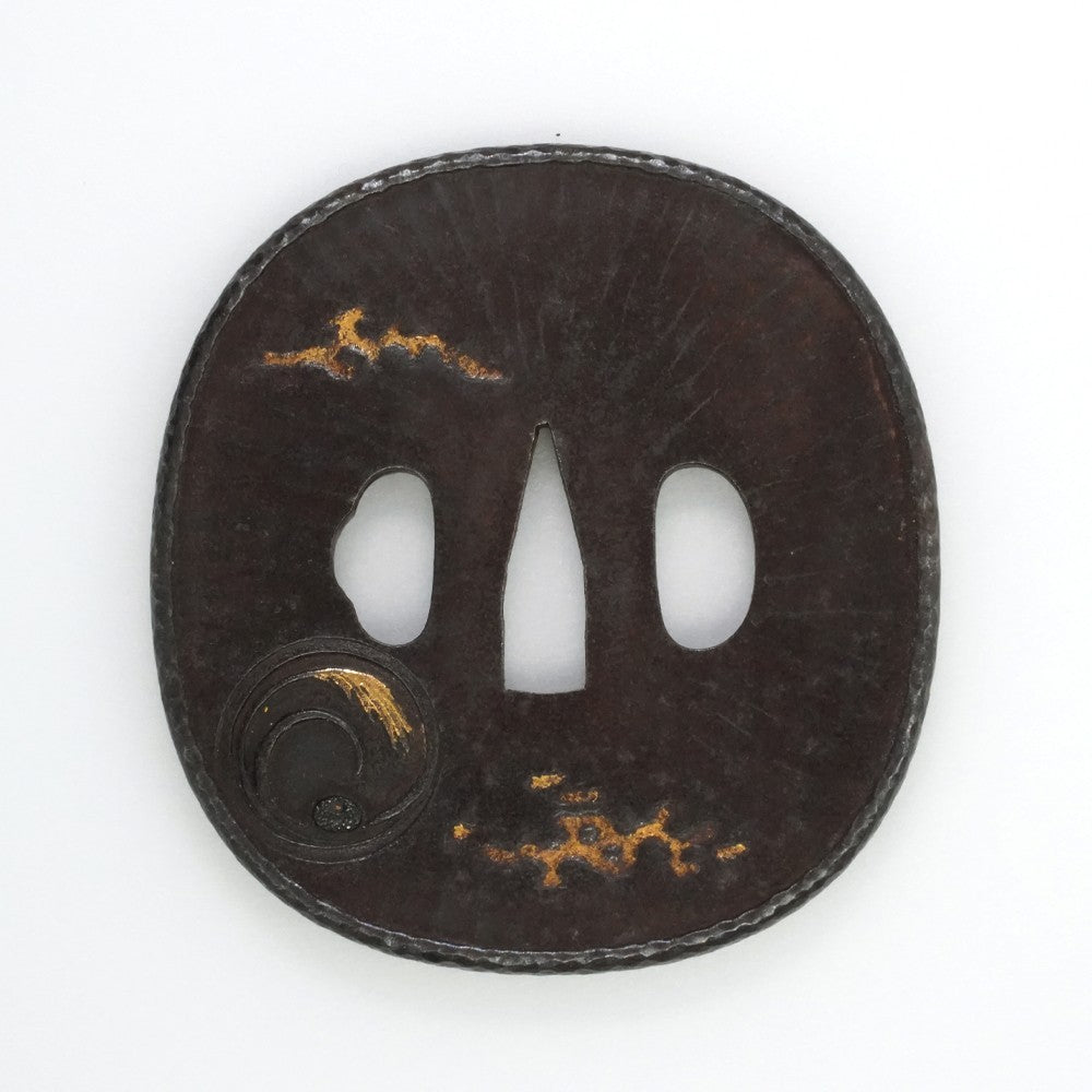 Tsuba Japanese Sword Accessory "Sanyu" 3.35 in1