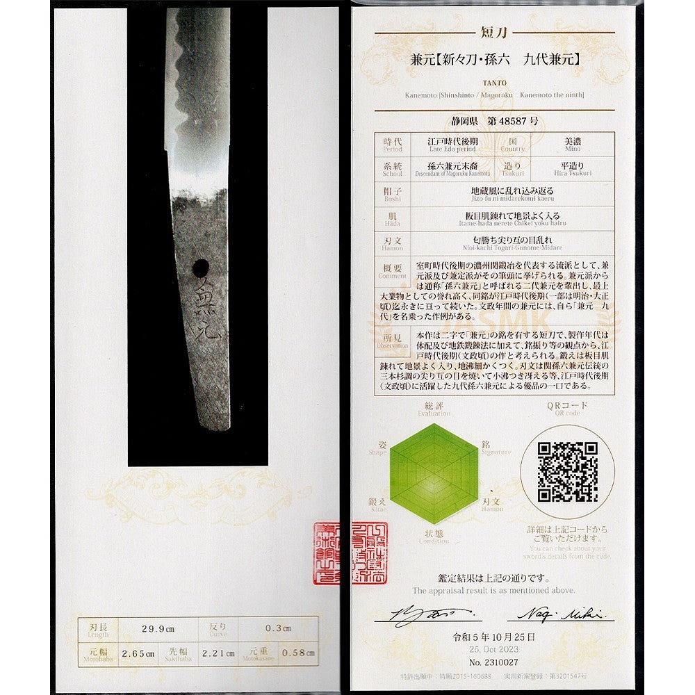 Japanese Sword Tanto Shirasaya Kanemoto (The ninth-generation) 11.77in certified1