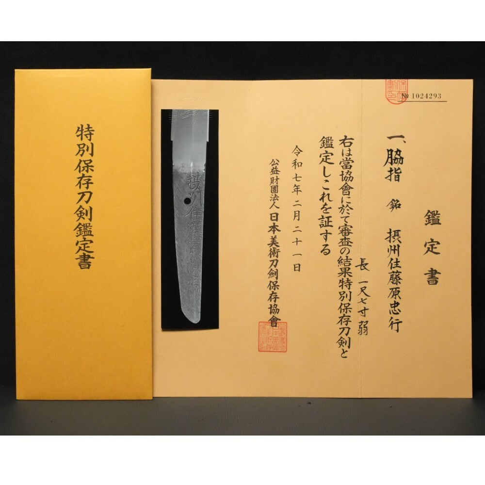 Japanese Sword "Sesshū-jū Fujiwara Tadayuki" Wakizashi Shirasaya 20.23 in NBTHK1