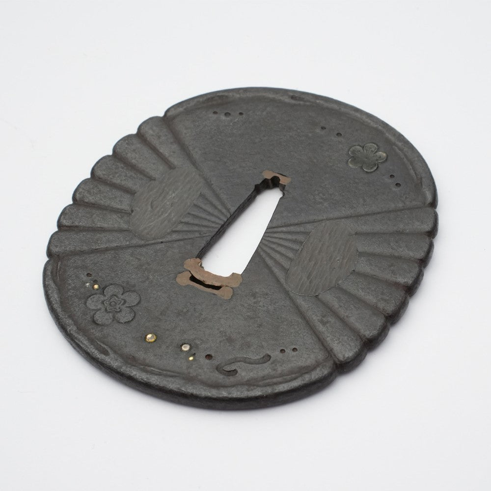 Tsuba Japanese Sword Accessory "Plum Blossom Scattering" 2.98 in4