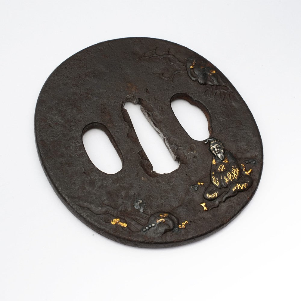 Tsuba Japanese Sword Accessory Chinese People 2.94 in From Japan2