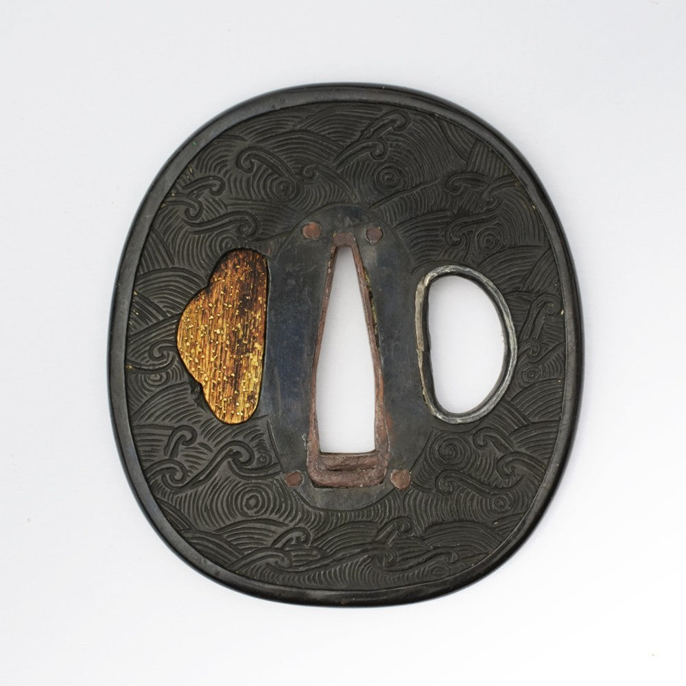Tsuba Japanese Sword Accessory Wave Illustration  2.54 in From Japan1
