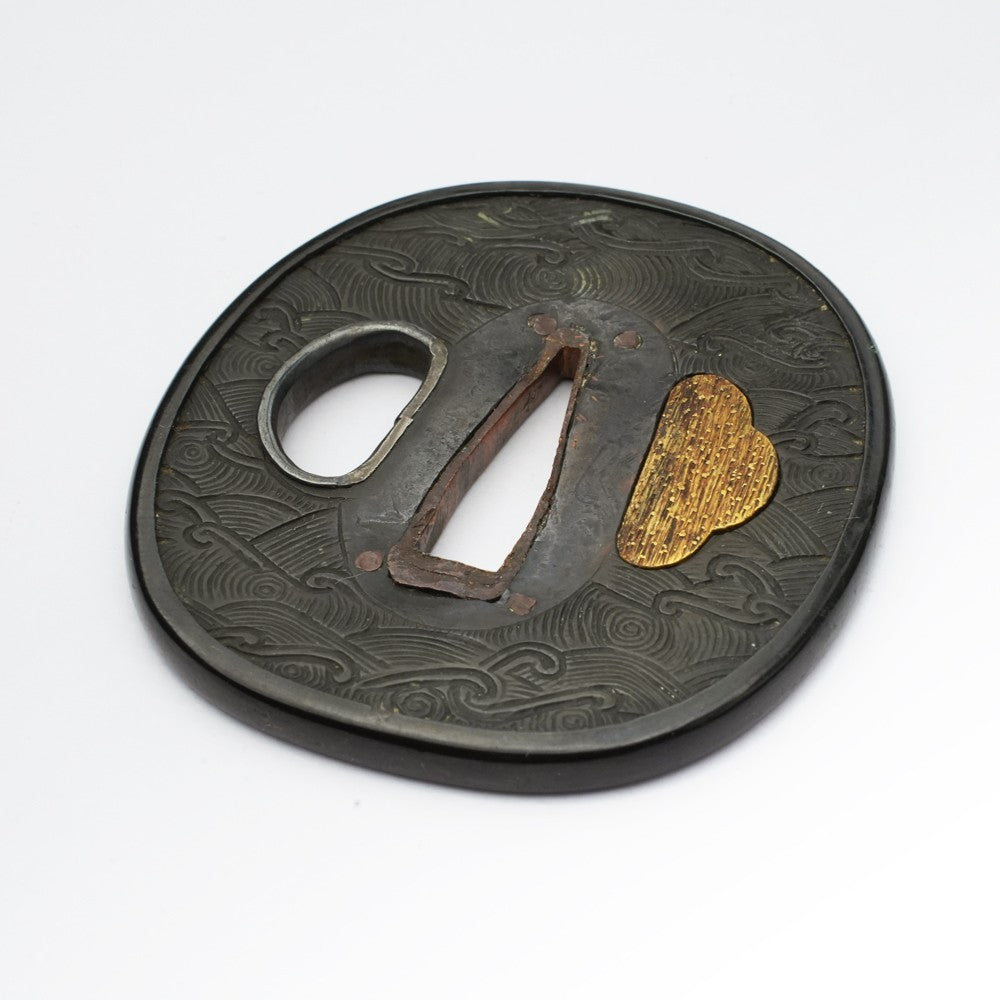 Tsuba Japanese Sword Accessory Wave Illustration  2.54 in From Japan4