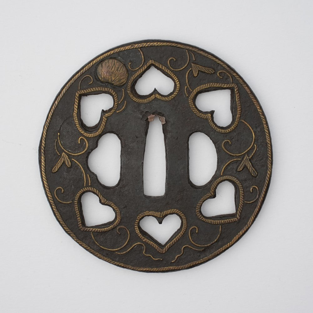 Tsuba Japanese Sword Accessory "Heian Castle Inlay Inome Openwork" 3.18 in4