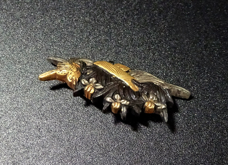 Menuki Japanese Accessory "Iris and Birds" 1.33 in7