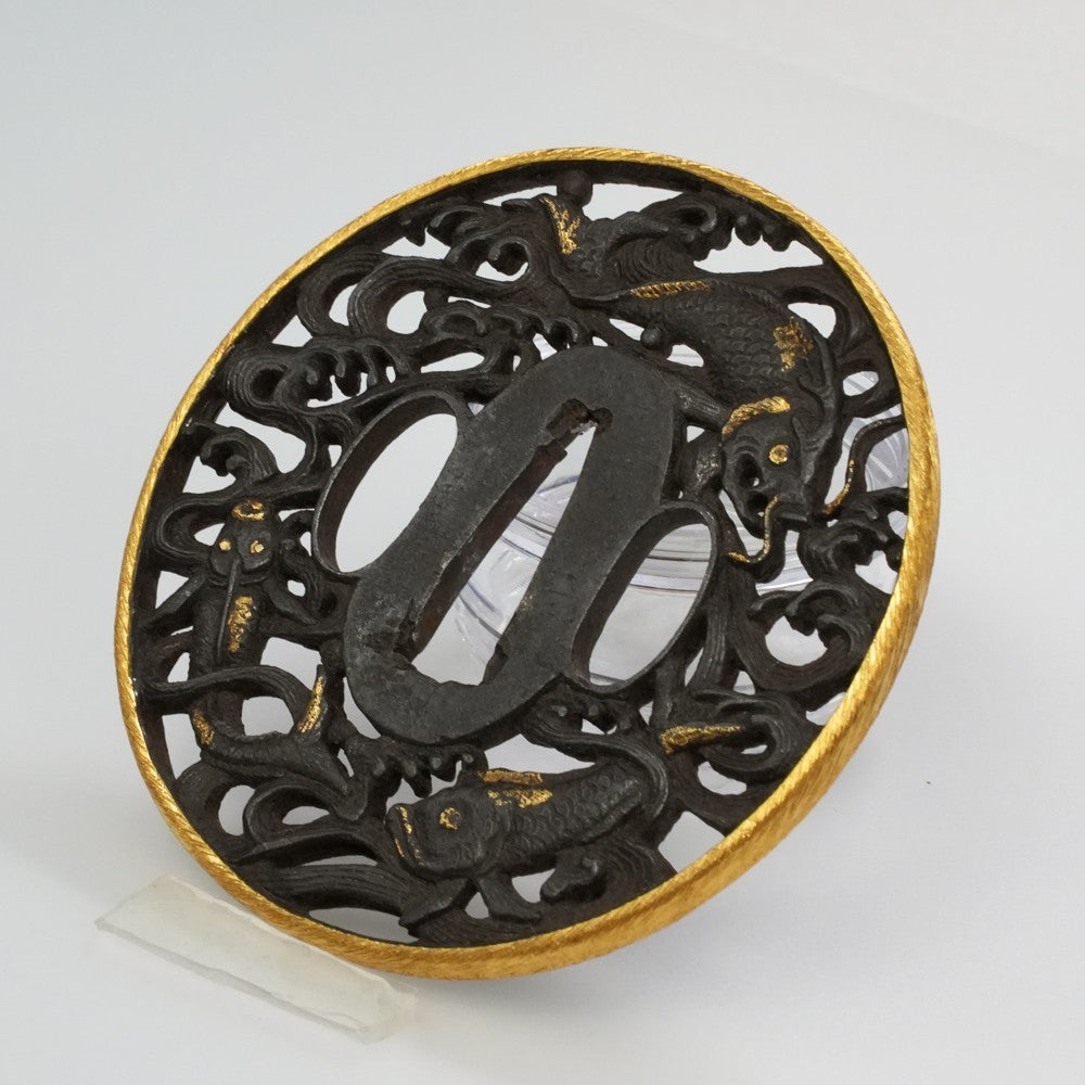 Tsuba Japanese Sword Accessory "Group of Carp" 3.22 in3