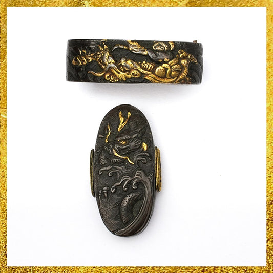 Futigashira Japanese Sword Accessory ”Wave Dragon” 1.46 in0