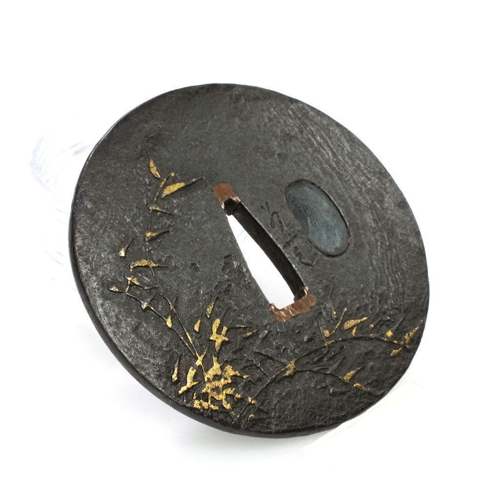 Tsuba Japanese Sword Accessory  "Young Grass"  2.92 in5
