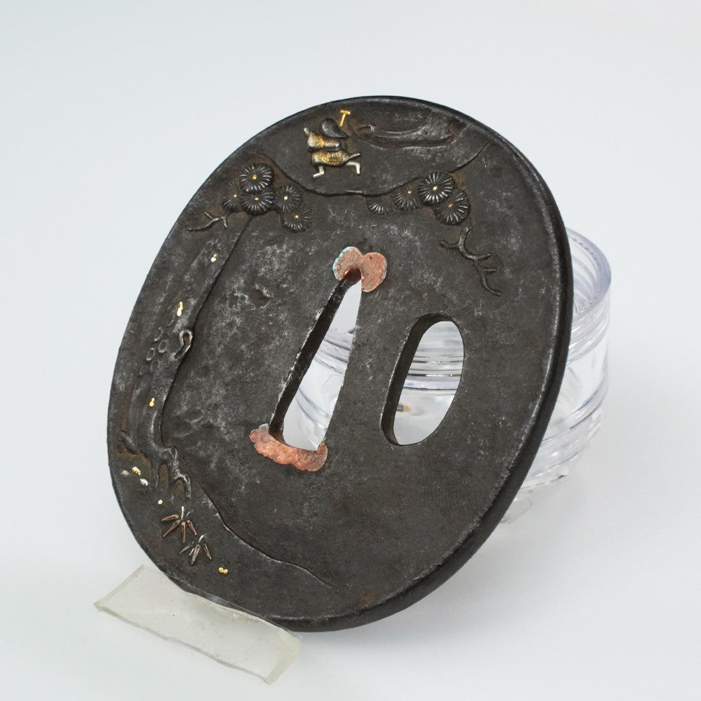 Tsuba Japanese Sword Accessory "Tekkaisennin" 2.92 in1