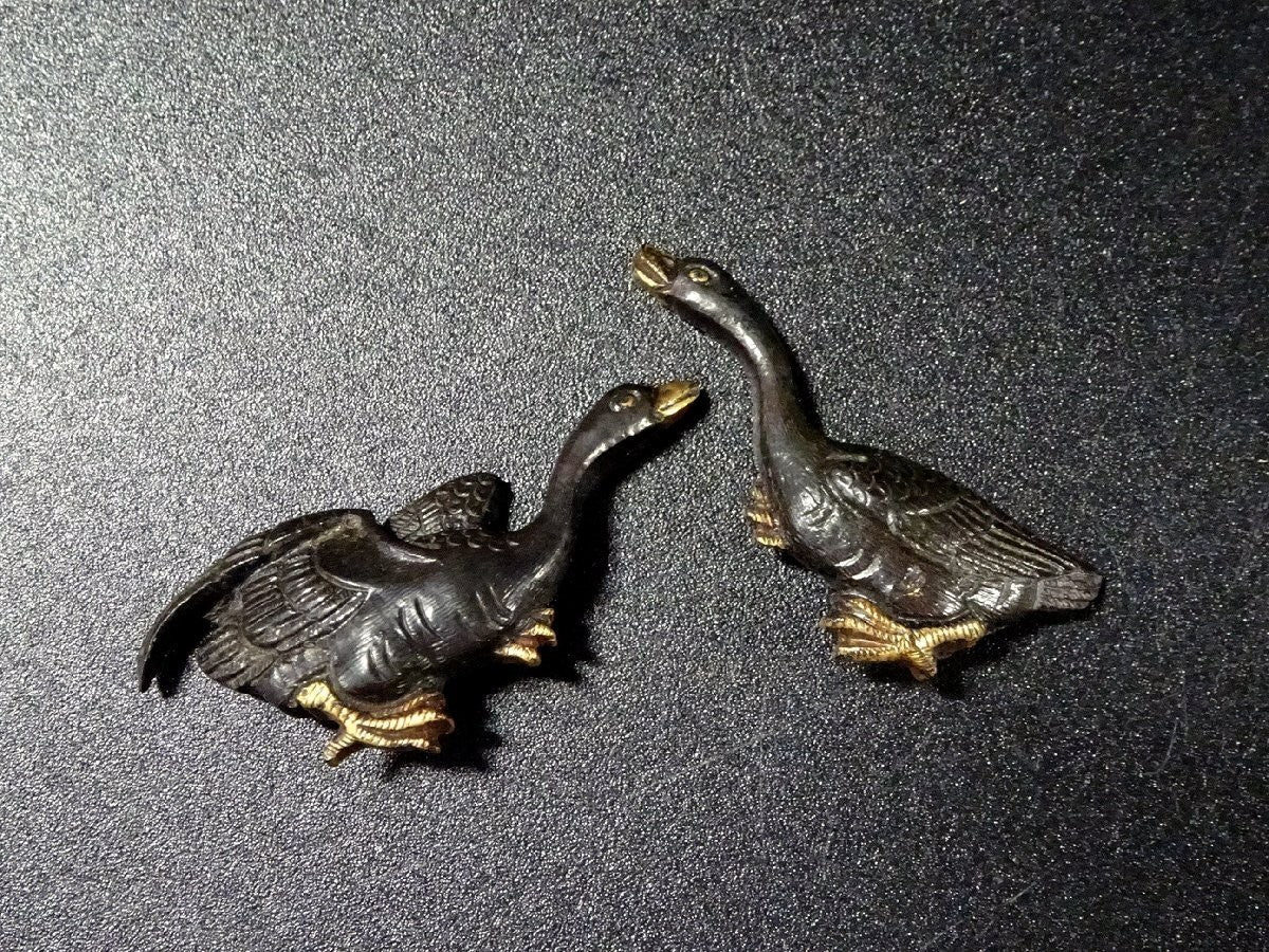 Menuki Japanese Accessory "Wild Goose Waterfowl" 1.29 in1