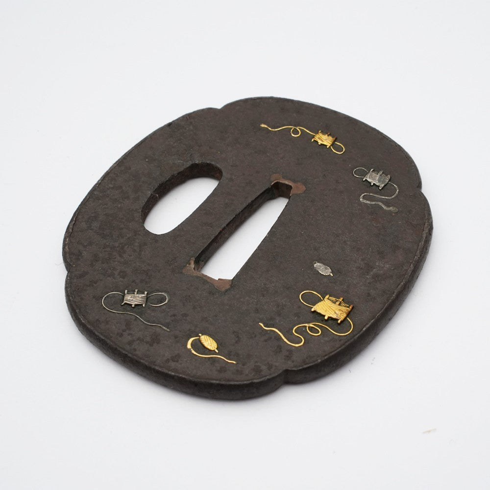 Tsuba Japanese Sword Accessory spool of thread 2.66 in From Japan5