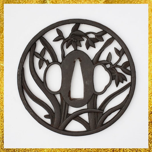 Tsuba Japanese Sword Accessory "Narcissus Etizennju Kinai" 3.23 in0