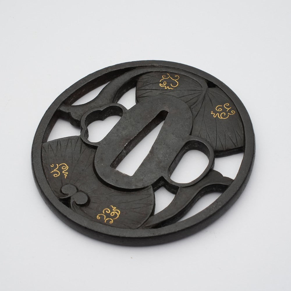 Tsuba Japanese Sword Accessory "Etizennju Kinai Aoi Crest" 2.9 in1