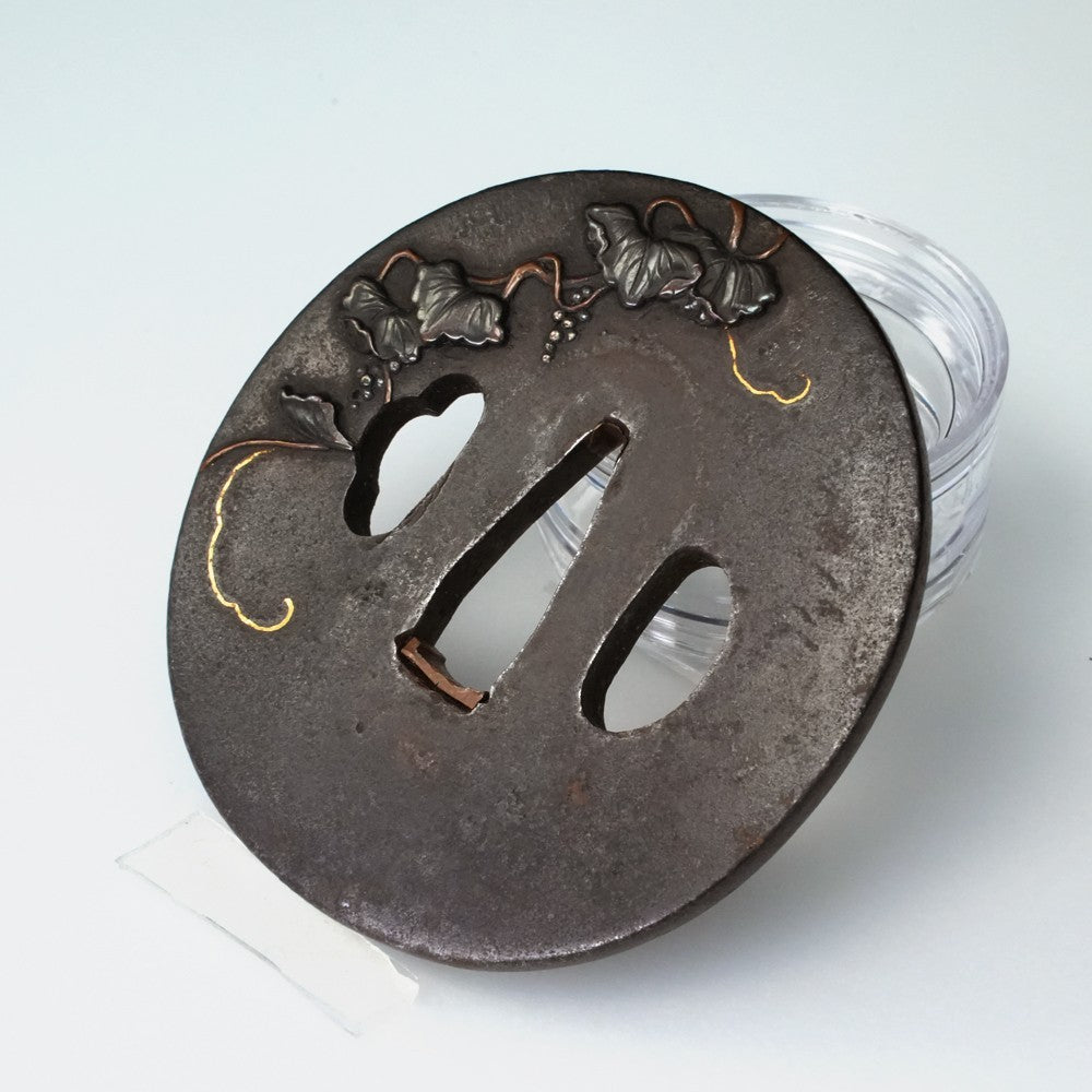 Tsuba Japanese Sword Accessory "Squirrel on Grapes" 3.03 in1