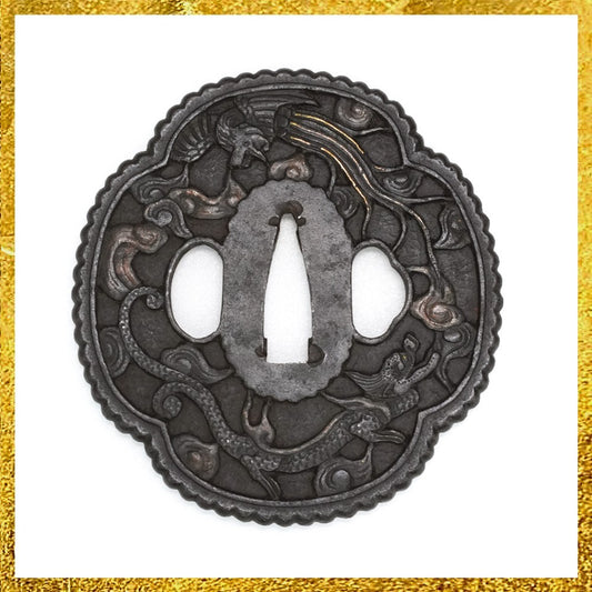 Tsuba Japanese Sword Accessory Nanban Dragon/Phoenix 3.2 in From Japan0