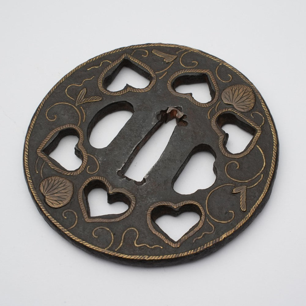 Tsuba Japanese Sword Accessory "Heian Castle Inlay Inome Openwork" 3.18 in2