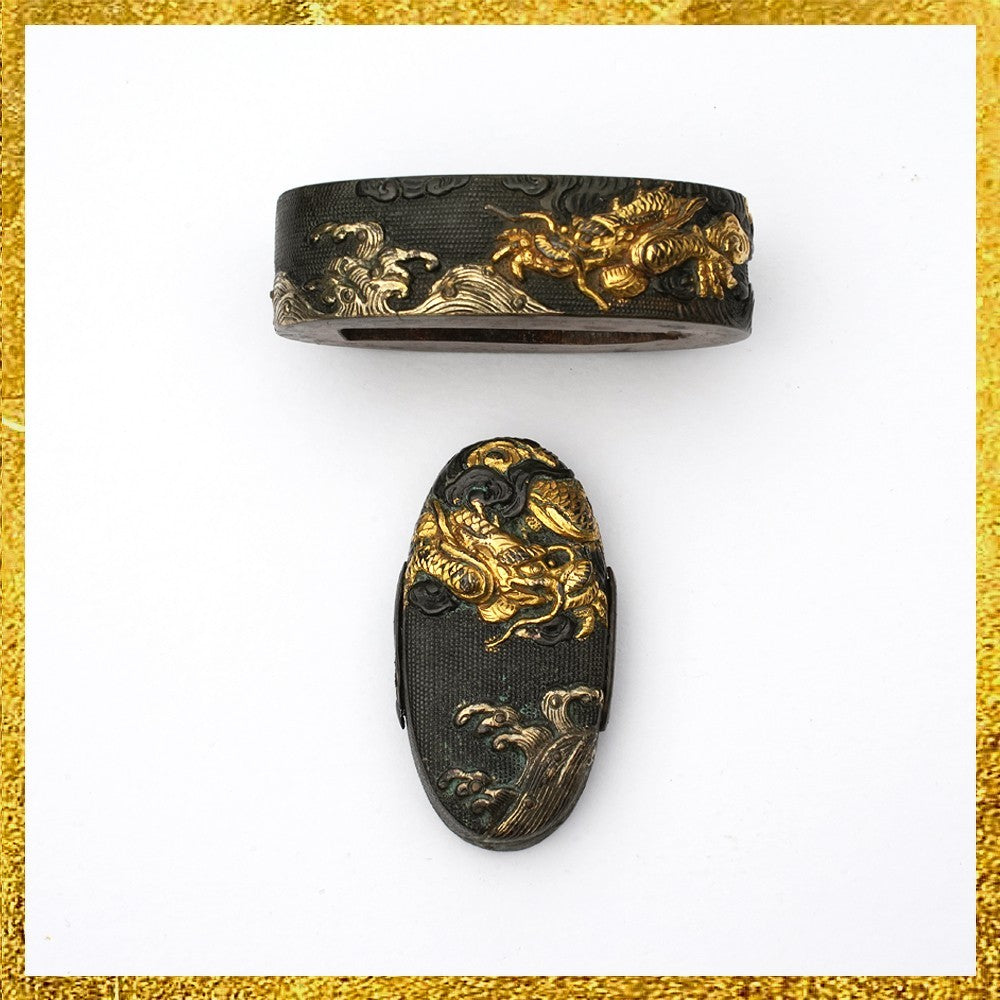 Futigashira Japanese Sword Accessory ”Uokoji Dragon” 1.52 in0