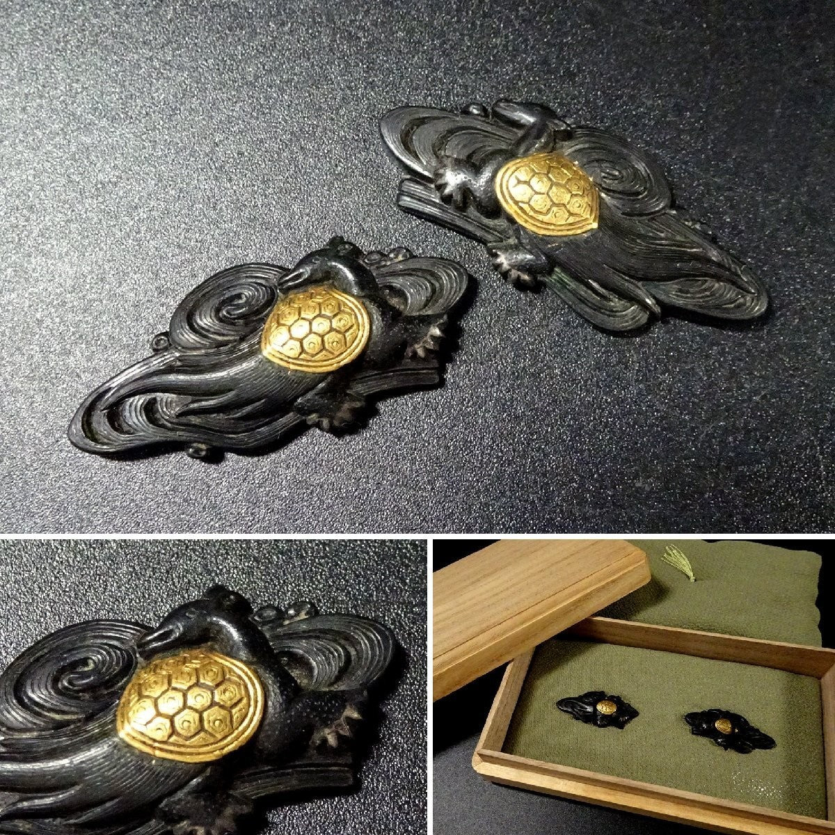 Menuki Japanese Accessory "Flowing Water in the Sacred Turtle" 1.39 in0