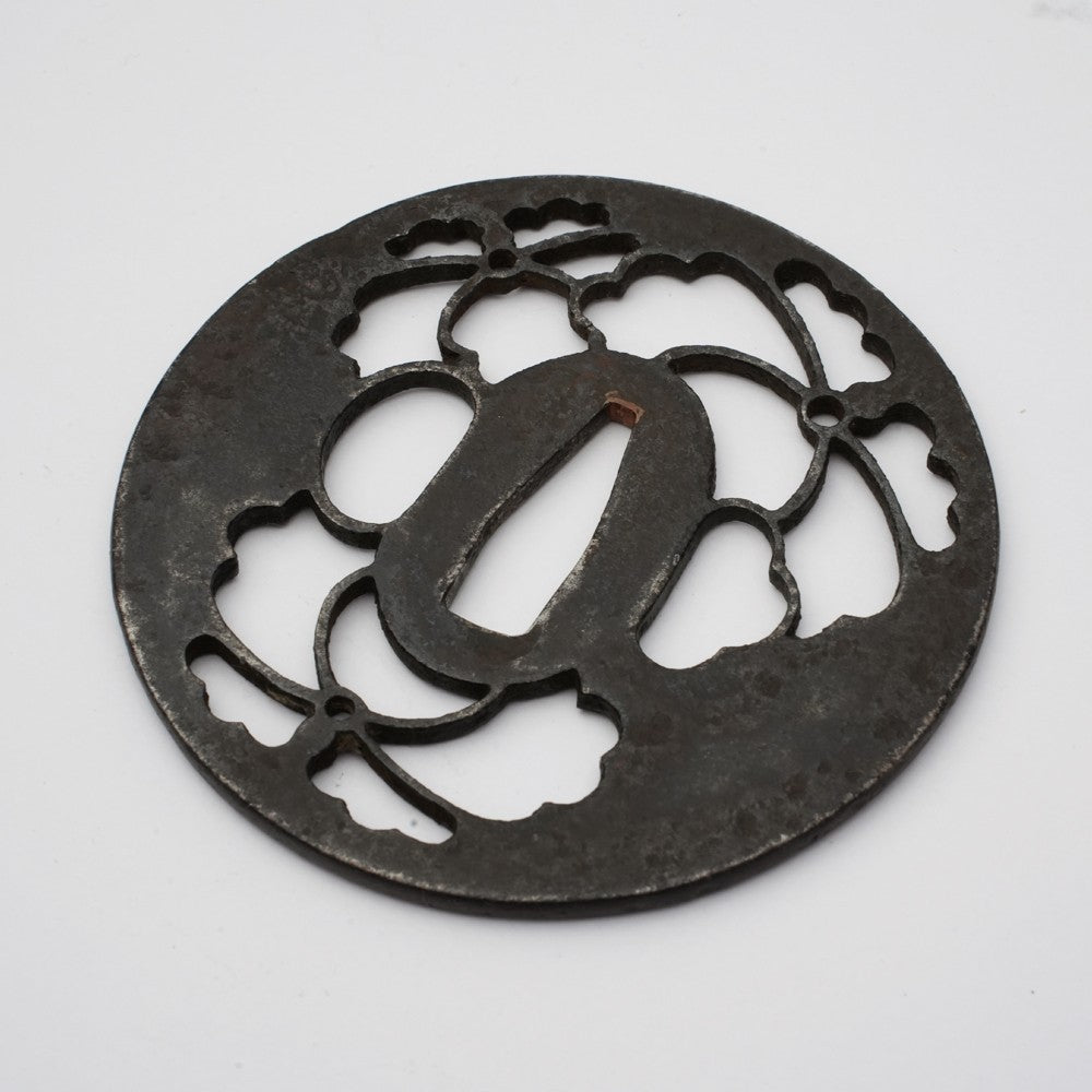 Tsuba Japanese Sword Accessory "Flowers" 3.22 in2