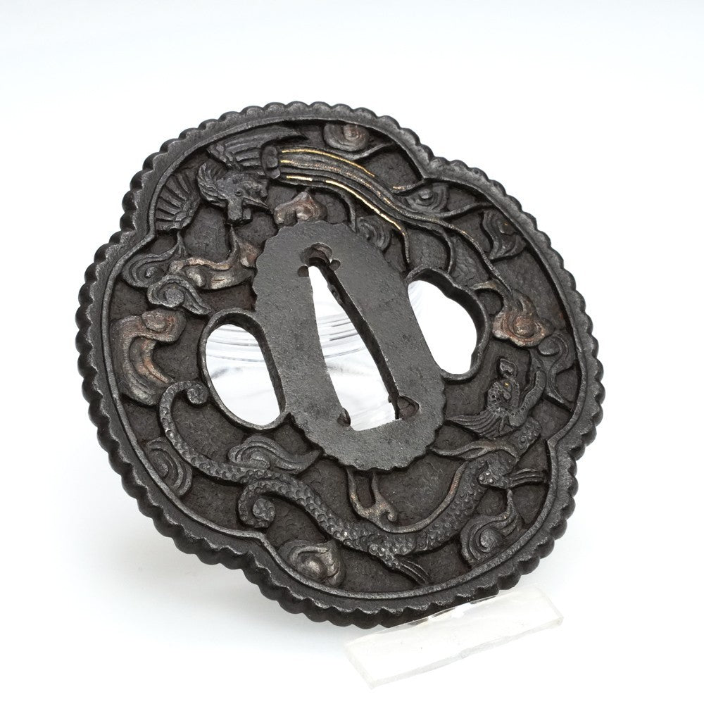 Tsuba Japanese Sword Accessory Nanban Dragon/Phoenix 3.2 in From Japan3