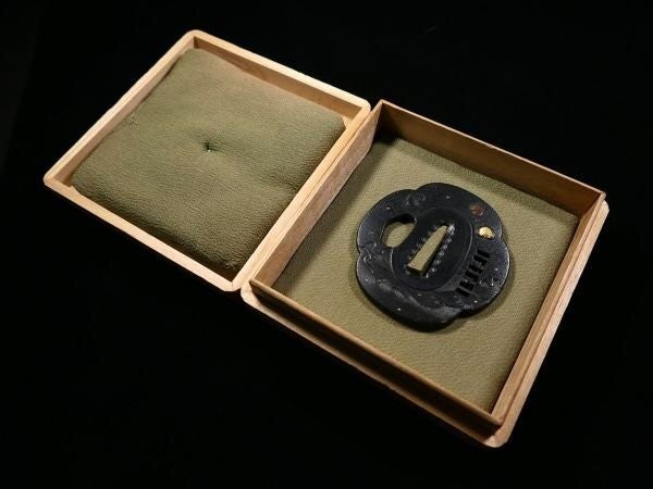 Tsuba Japanese Sword Accessory "Aoi on Rough Waves" 2.63 in8