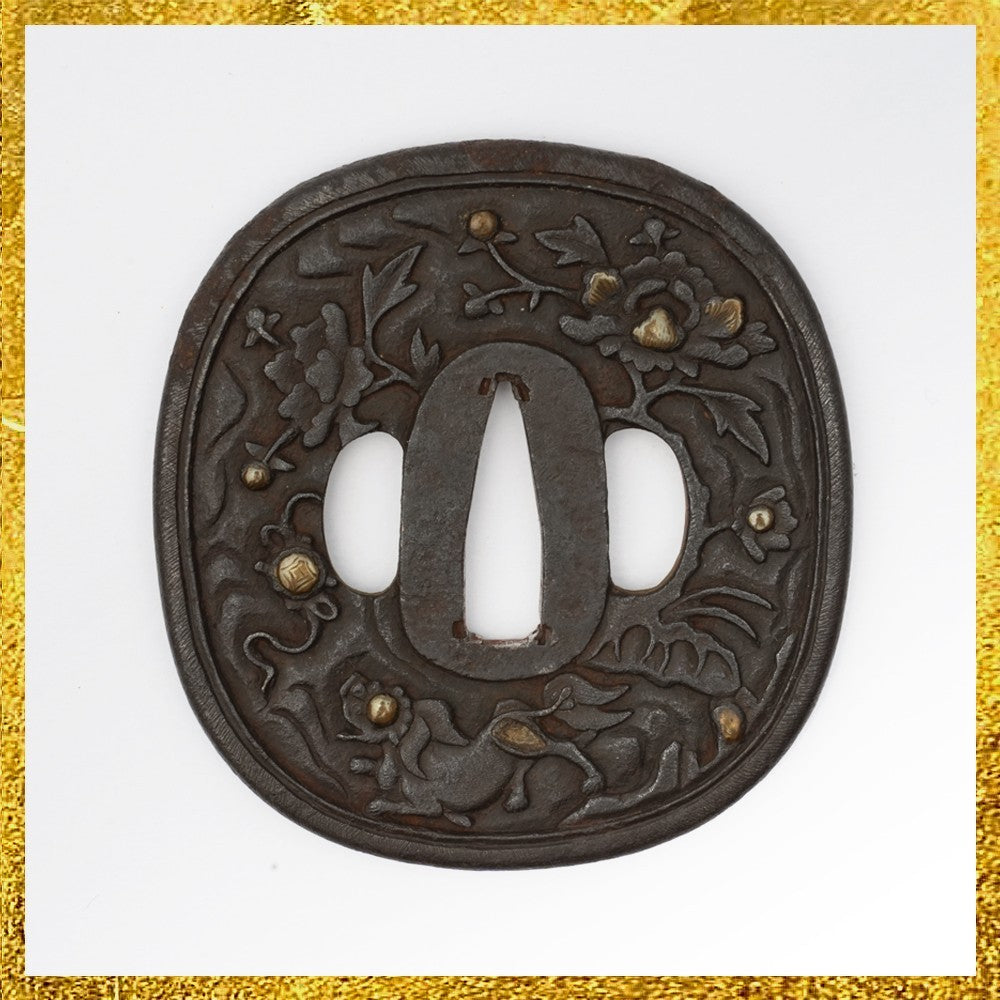 Tsuba Japanese Sword Accessory Nanban  3.11 in From Japan0