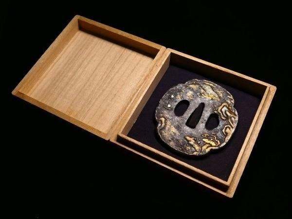 Tsuba Japanese Sword Accessory "Landscape with a Tower" 3.18 in8