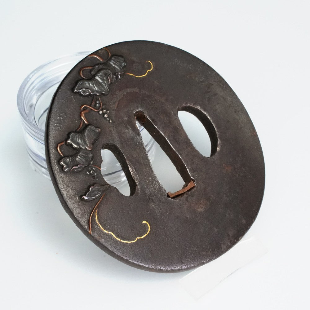 Tsuba Japanese Sword Accessory "Squirrel on Grapes" 3.03 in2