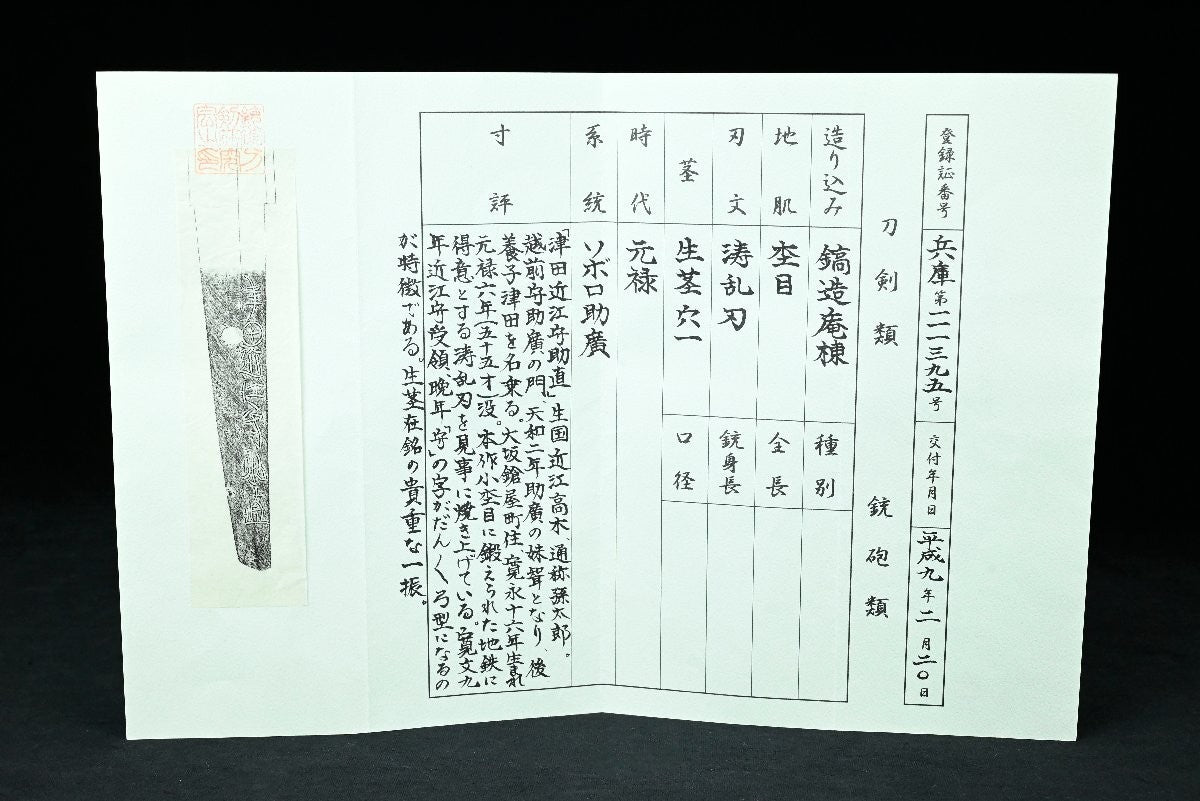 Japanese Sword antique Wakizashi "Tsuda Ōmi no Kami Sukenao" Tōranba 17.51 in2